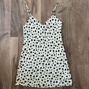 Reformation White Silk Slip Dress with Black Dots– Never Worn – Size XS